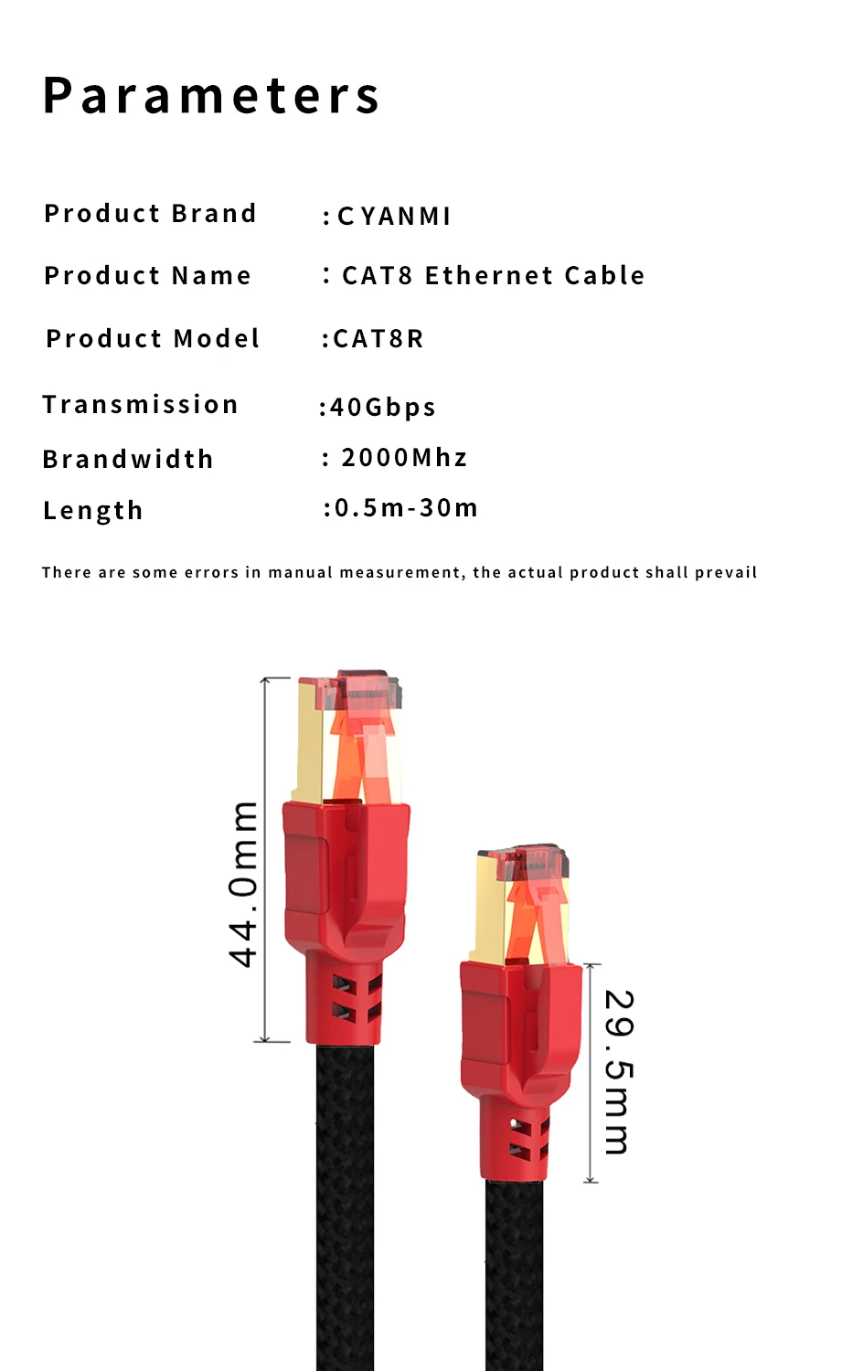 CYANMI CAT 8 Cat 7 Ethernet Cable 40Gbps High Speed RJ45 CAT8 Cat7 Cable for Router Modem Internet Network Lan for Laptops PS4