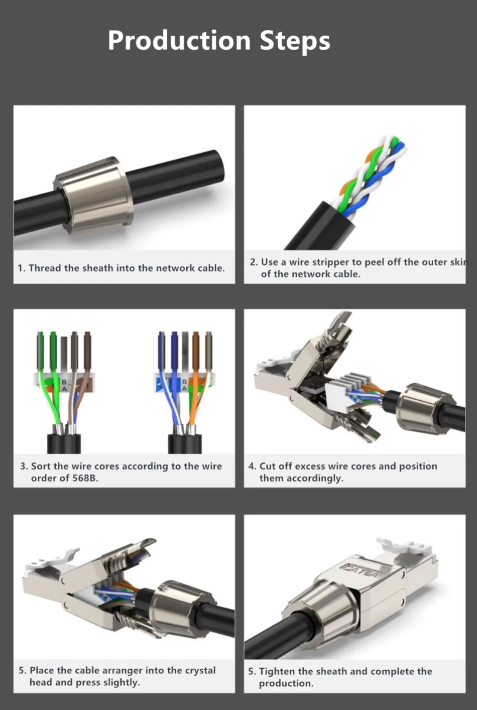 Cat6A Cat7 RJ45 Connector UTP/STP Toolless Field Termination Plug Network Cat 7 Shielded PoE Ethernet Modular RJ 45 Male Adapter