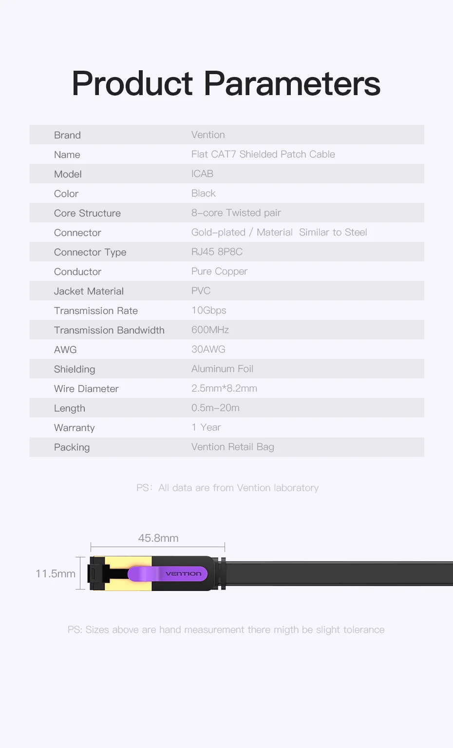 Vention Ethernet Cable RJ 45 Cat7 Lan Cable STP RJ45 Network Cable for Cat6 Compatible Patch Cord for Router Cat7 Ethernet Cable