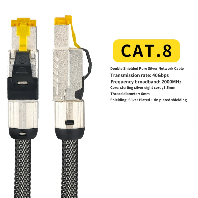 Full Shielding High Purity Pure Silver Core Ethernet Cable Cat 7 Cat 8 40Gbps 2000MHz Speed Lan RJ45 Network Patch Cord