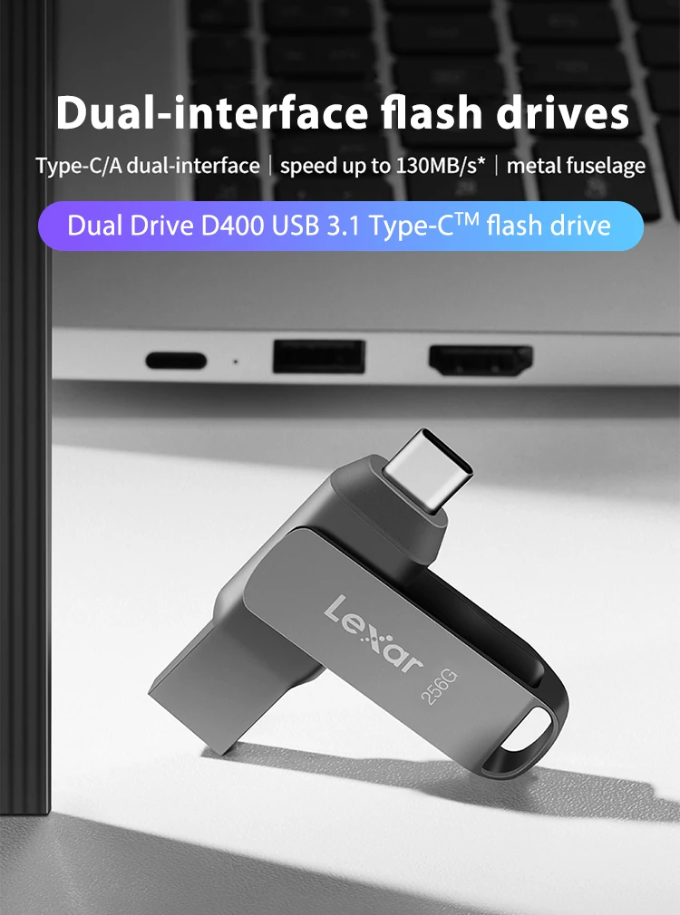 Lexar USB3.1 Type-C USB Flash Drive for Phone and Computer Original D400 Pen Drive 256gb 128gb 64gb 32gb Up to 130Mb/s Pendrive