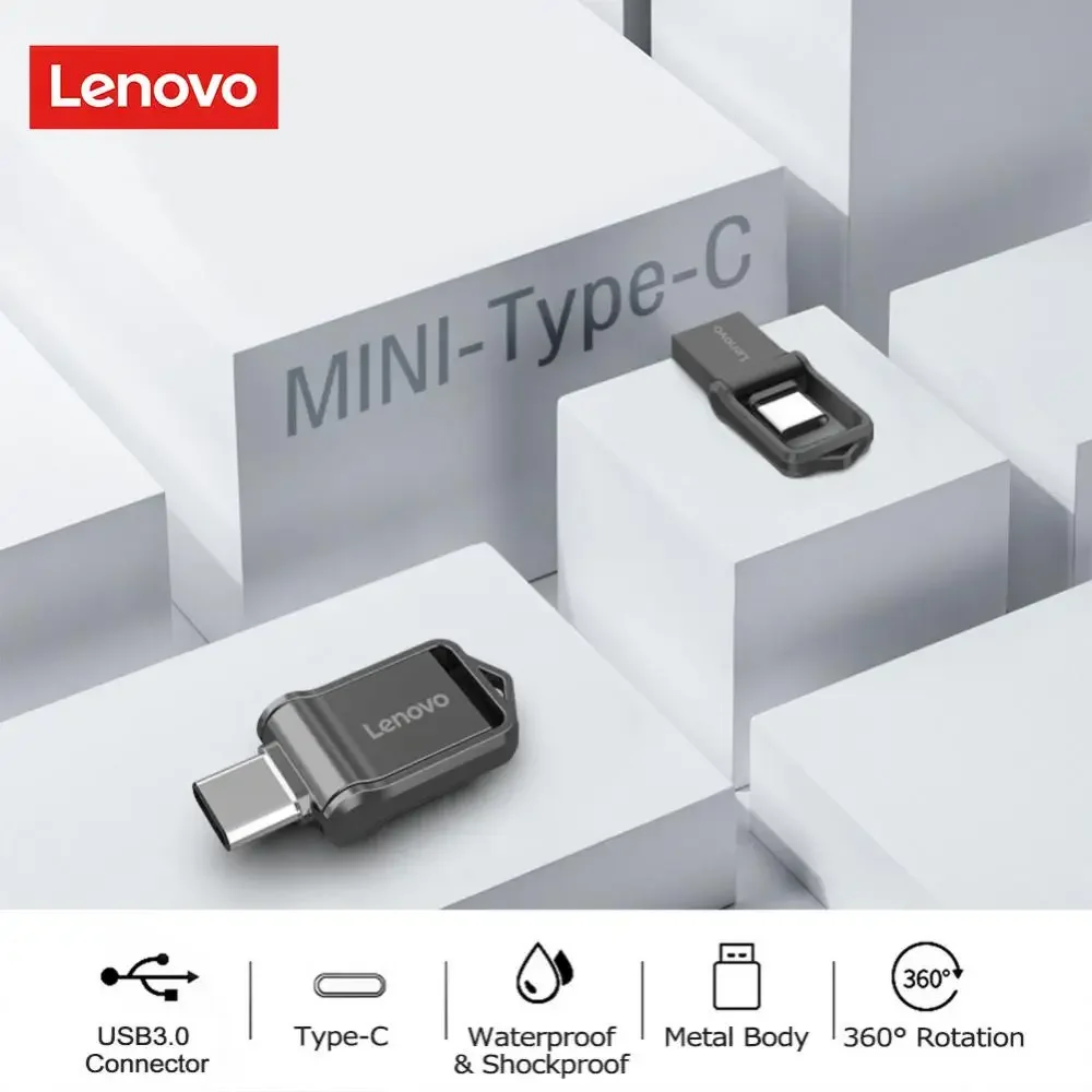 Lenovo USB 3.0 Flash Drive Type C 2-in-1 Pendrive 128GB 2TB 1TB Waterproof Pendrive Fits Iphone 16 Pro Max, Huawei P70