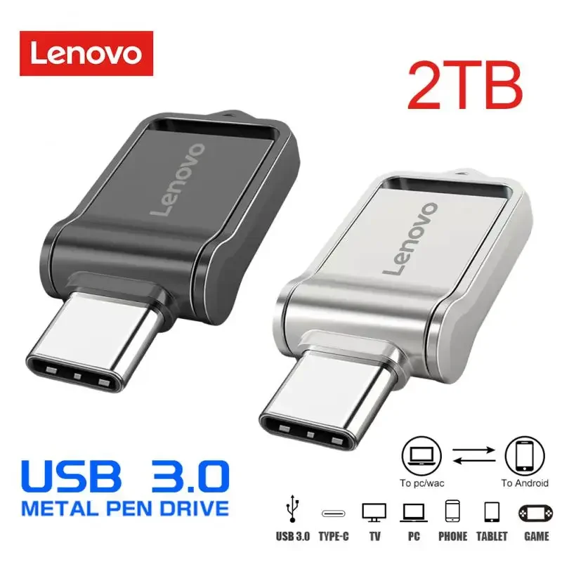 Lenovo USB 3.0 Flash Drive Type C 2-in-1 Pendrive 128GB 2TB 1TB Waterproof Pendrive Fits Iphone 16 Pro Max, Huawei P70