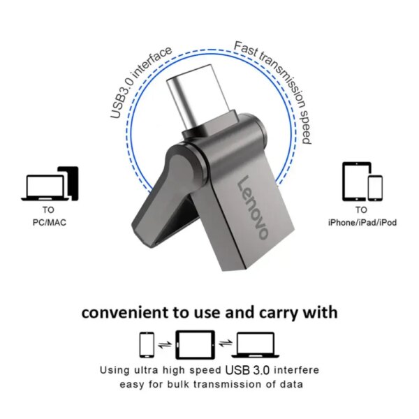 Lenovo USB 3.0 Flash Drive Type C 2-in-1 Pendrive 128GB 2TB 1TB Waterproof Pendrive Fits Iphone 16 Pro Max, Huawei P70 - Image 3