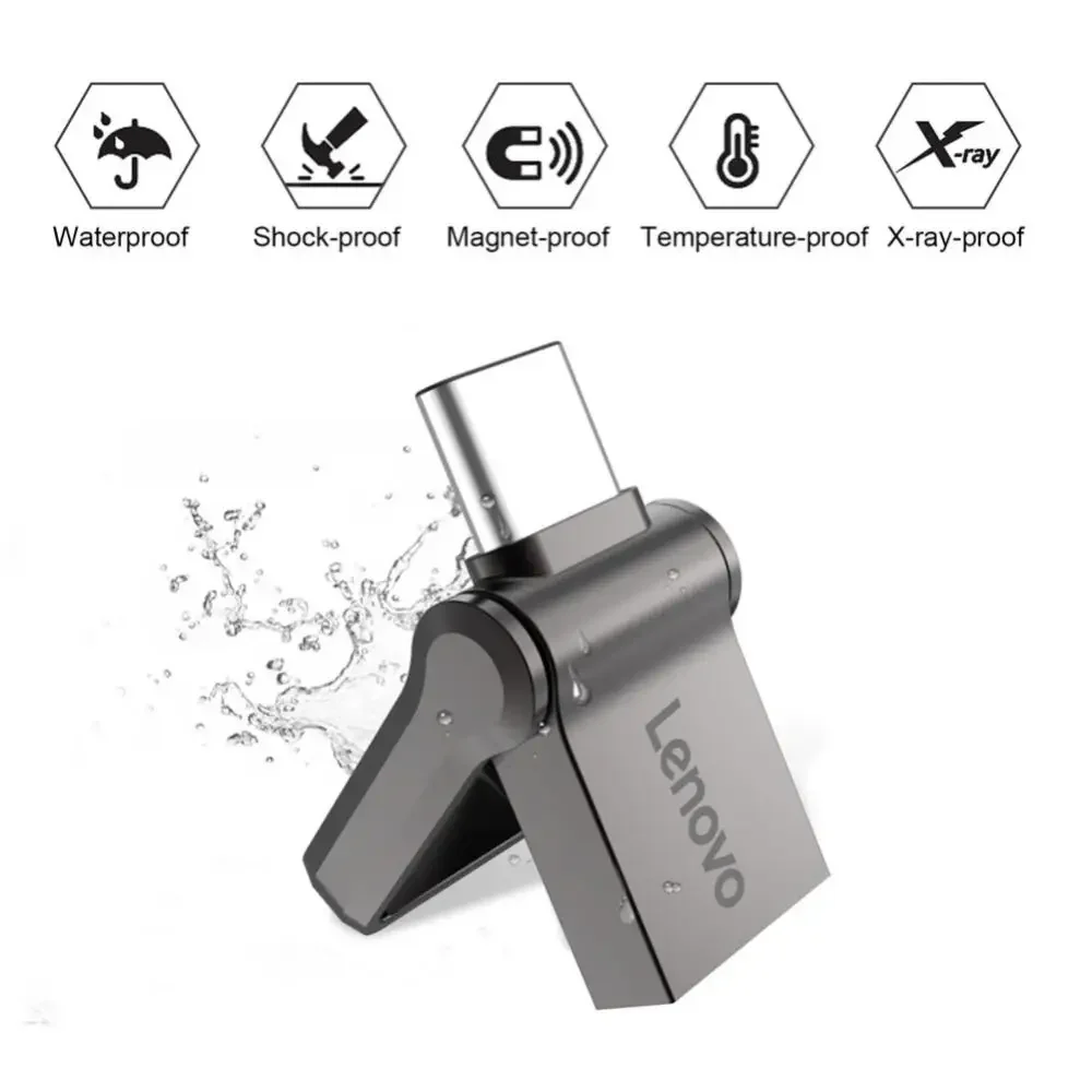 Lenovo USB 3.0 Flash Drive Type C 2-in-1 Pendrive 128GB 2TB 1TB Waterproof Pendrive Fits Iphone 16 Pro Max, Huawei P70