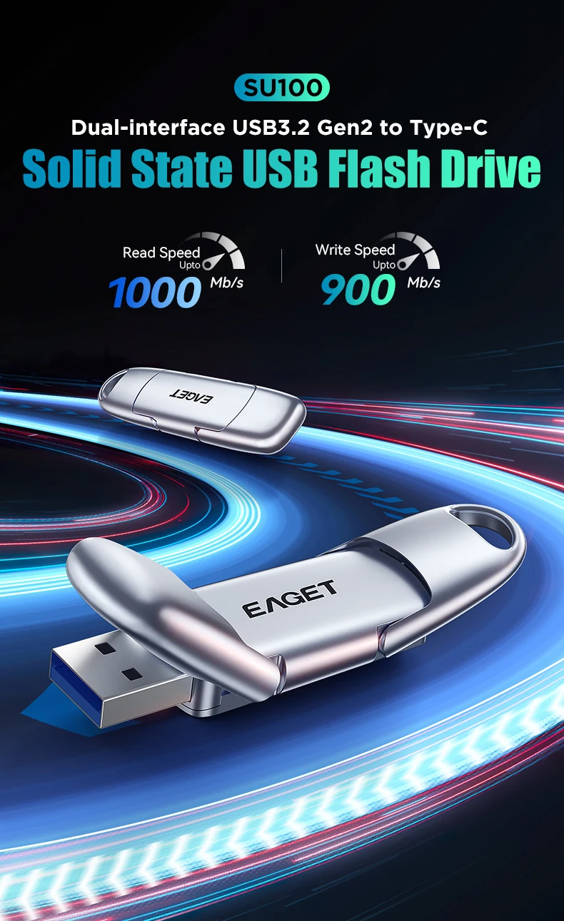 Eaget 1000Mb/s Solid State Pendrive 2 in 1 USB Flash Drive 512GB 1TB Pen Drive USB 3.2 Gen 2 Type C Memory Stick