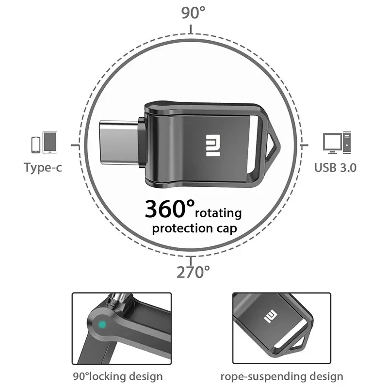 Xiaomi USB 3.2 2TB Flash Drive High Speed USB 512GB 1TB Type-C Interface Dual-Use Flash Memory Stick For Mobile Phone Computer