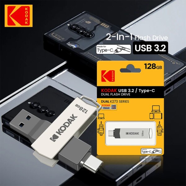 100% Original KODAK USB3.2 Pendrive K273 Metal USB Flash Drive USB3.2 Gen1 Type C OTG Pen Drive High Speed 128GB for Car Laptop - Image 3