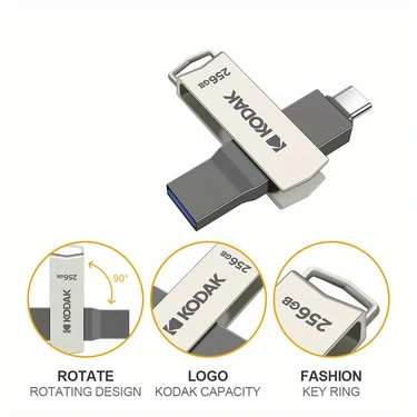 Kodak k273 high-speed USB flash drive 3.2 interface Type-C mobile phone computer dual-use 32G-256G storage USB flash drive 128G