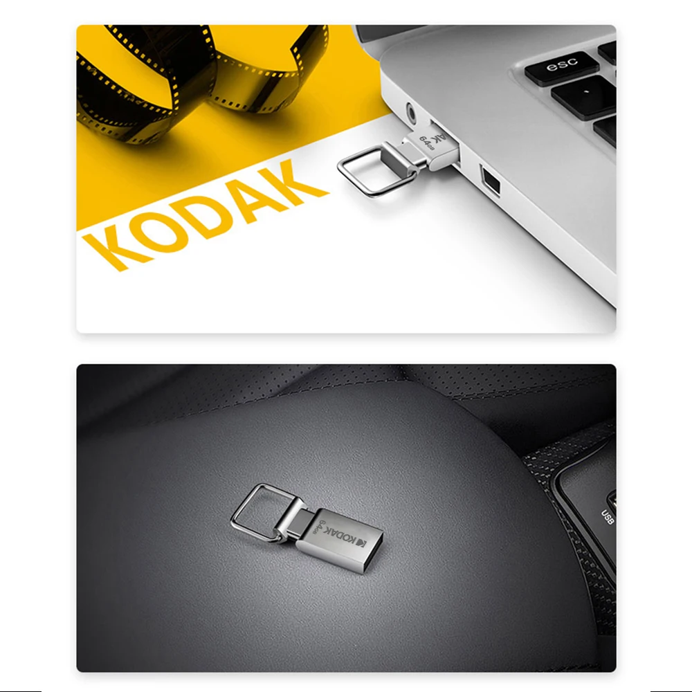 New KODAK K112 Super Mini Metal USB Flash Drive 32GB 64GB pendrive Memory stick pen drive Car Key with type c Adapter