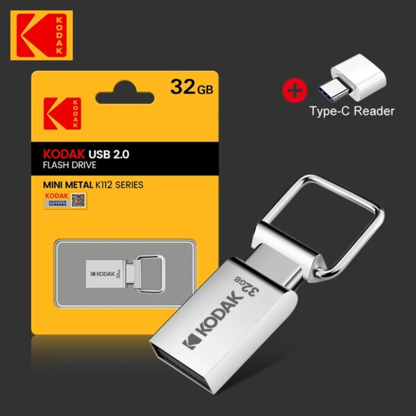 New KODAK K112 Super Mini Metal USB Flash Drive 32GB 64GB pendrive Memory stick pen drive Car Key with type c Adapter - Image 4