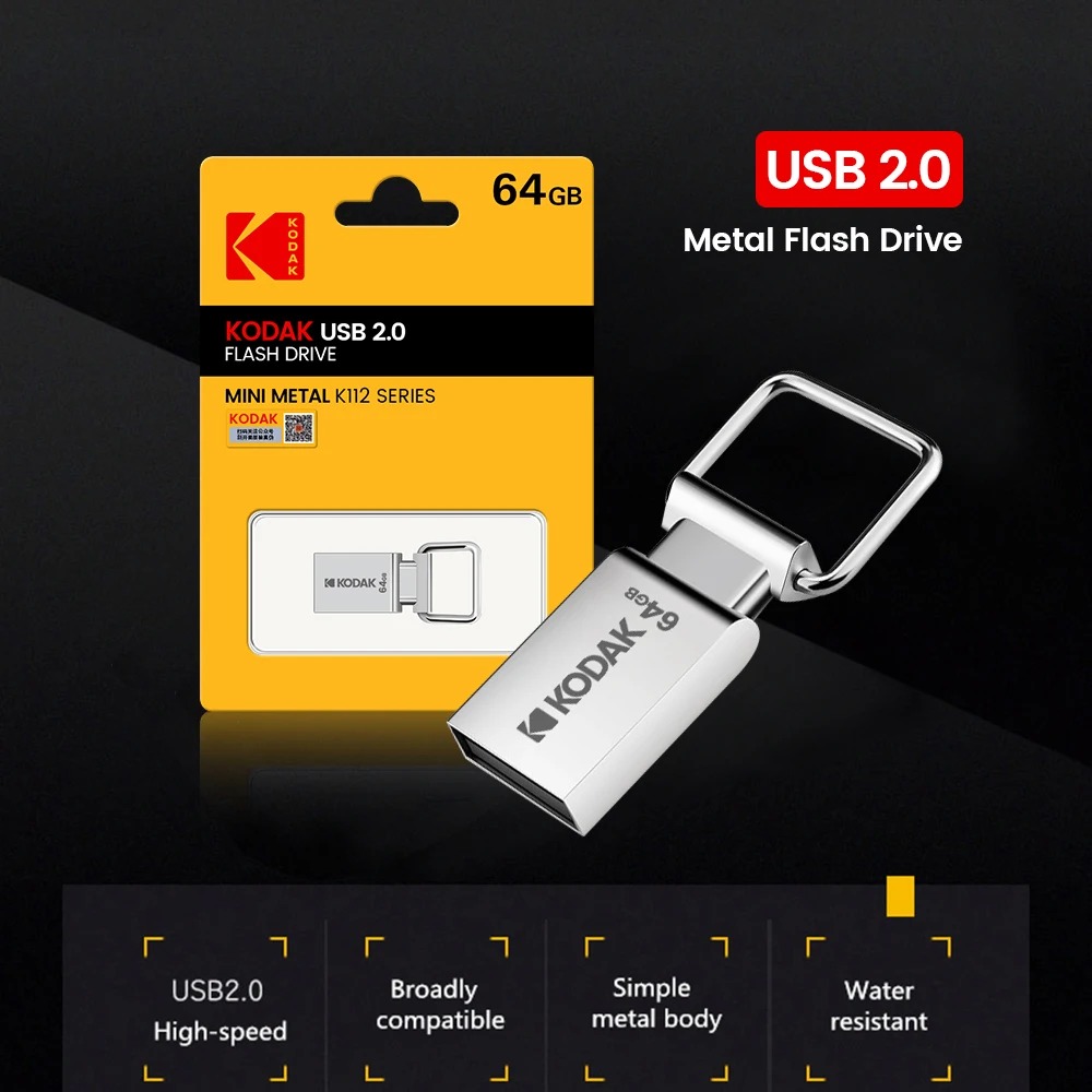 New KODAK K112 Super Mini Metal USB Flash Drive 32GB 64GB pendrive Memory stick pen drive Car Key with type c Adapter