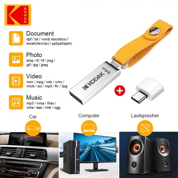 KODAK K122 Metal USB Flash Drive 32GB Memory stick pen drive USB2.0 pendrive Disk U Disk memoria Type-C adapter - Image 5