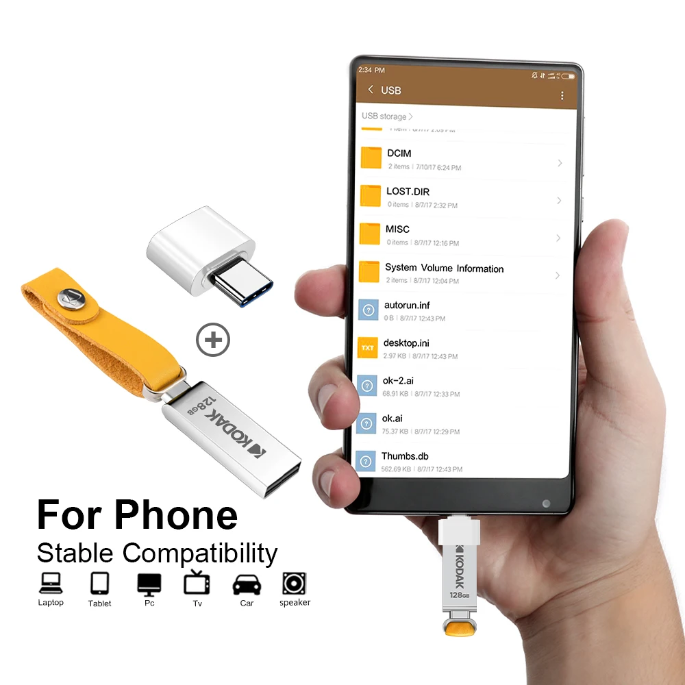 KODAK K122 Metal USB Flash Drive 32GB Memory stick pen drive USB2.0 pendrive Disk U Disk memoria Type-C adapter