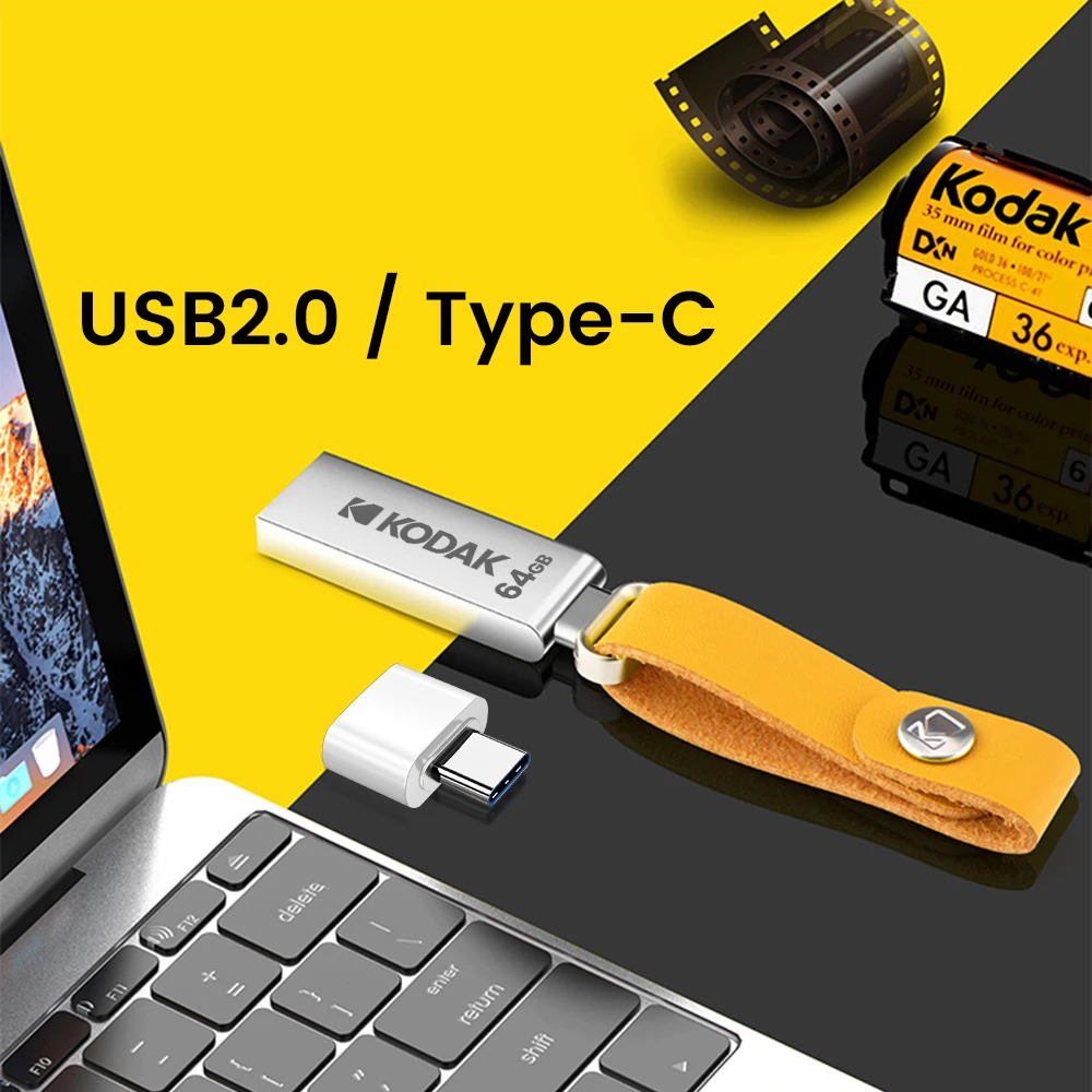 KODAK K122 Metal USB Flash Drive 32GB Memory stick pen drive USB2.0 pendrive Disk U Disk memoria Type-C adapter