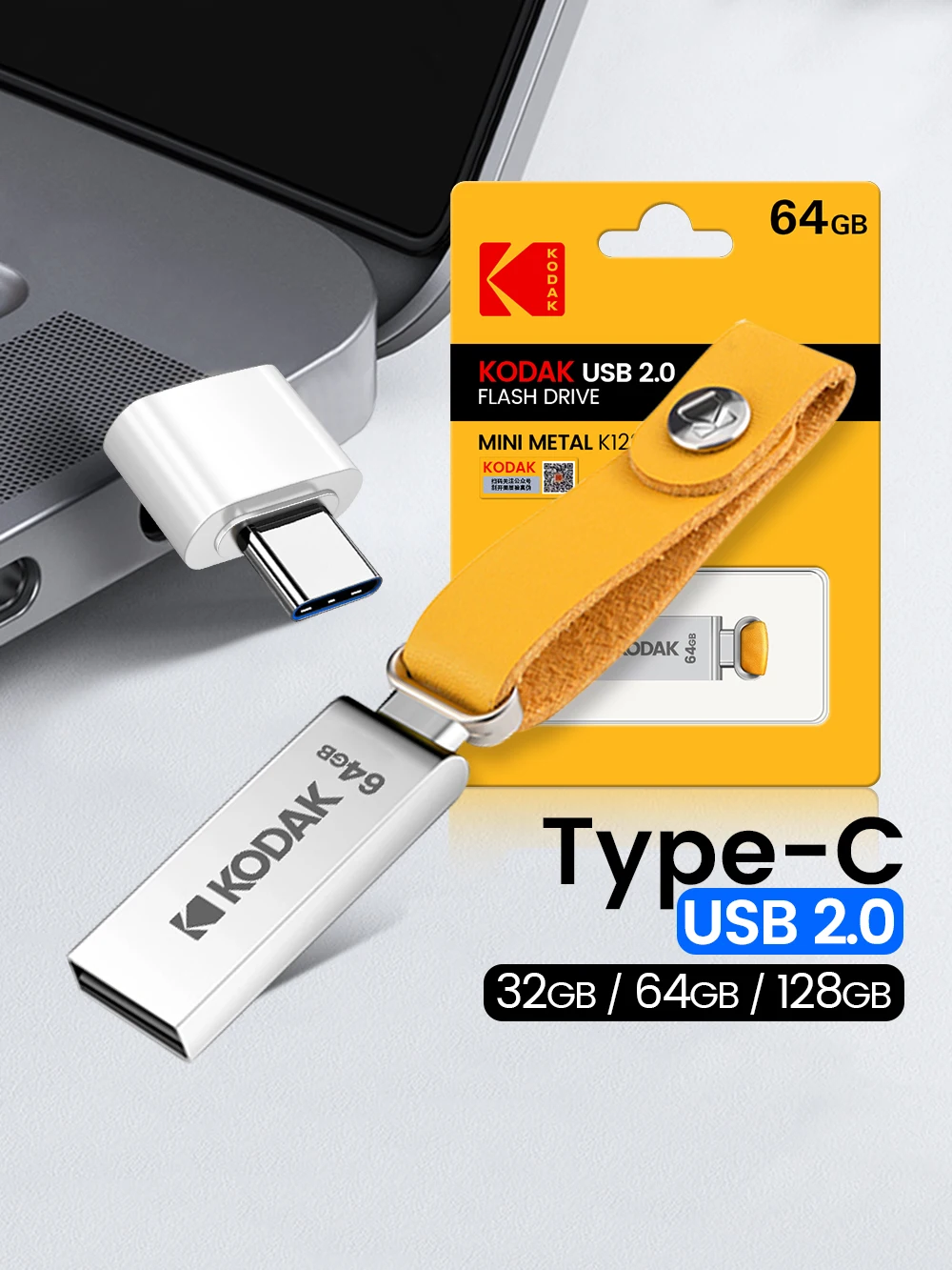 KODAK K122 Metal USB Flash Drive 32GB Memory stick pen drive USB2.0 pendrive Disk U Disk memoria Type-C adapter