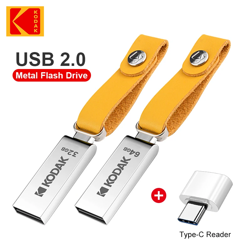 KODAK USB Flash Drives Mini Pen Drive 128GB 64GB 32GB Pendrive Waterproof USB Memory Stick Leather Landyard + type C adapter