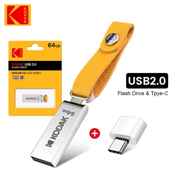 KODAK USB Flash Drives Mini Pen Drive 128GB 64GB 32GB Pendrive Waterproof USB Memory Stick Leather Landyard + type C adapter - Image 4