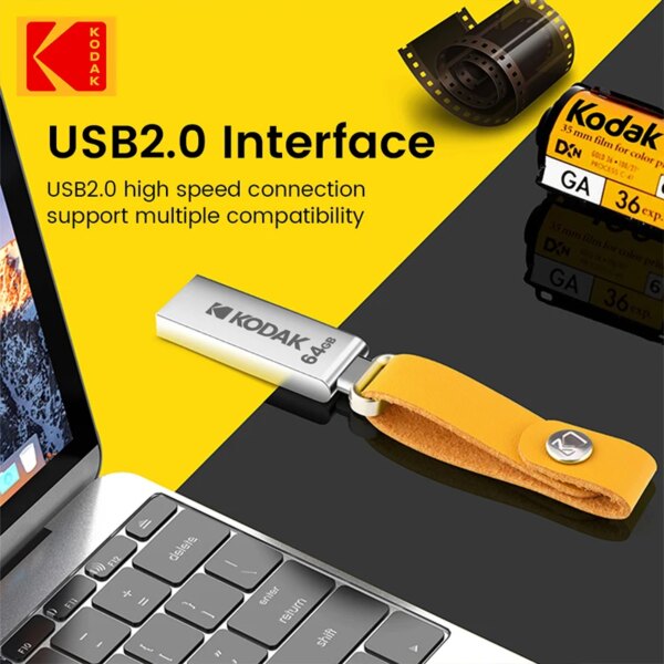 KODAK USB Flash Drives Mini Pen Drive 128GB 64GB 32GB Pendrive Waterproof USB Memory Stick Leather Landyard + type C adapter - Image 2