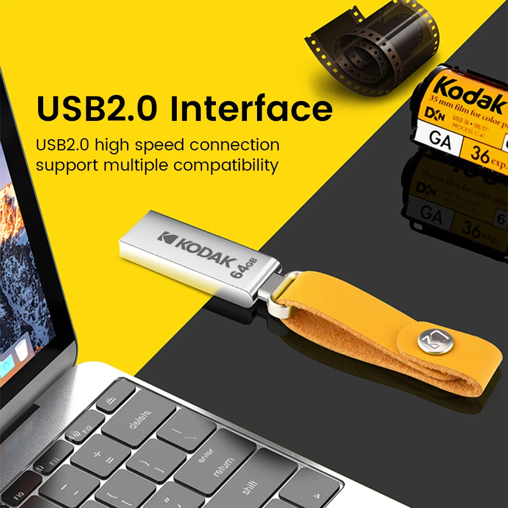 KODAK USB Flash Drives Mini Pen Drive 128GB 64GB 32GB Pendrive Waterproof USB Memory Stick Leather Landyard + type C adapter