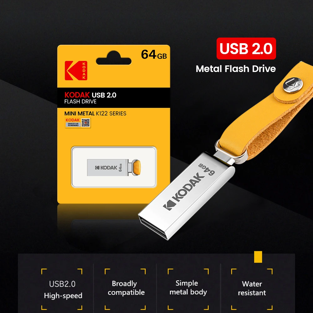 KODAK USB Flash Drives Mini Pen Drive 128GB 64GB 32GB Pendrive Waterproof USB Memory Stick Leather Landyard + type C adapter