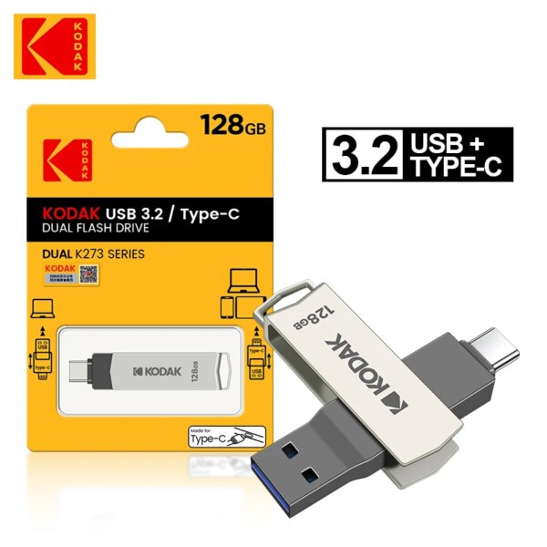 Kodak 2in1 Metal USB Flash Drives 128GB USB3.2 Pendrive Type-C USB 3.2 High Speed Dual Memory stick 128GB Pen Drive For Phone - Image 2