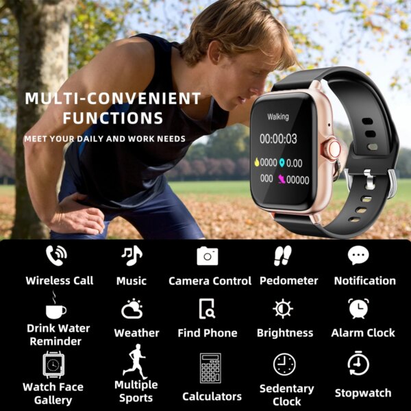 1.83'' Waterproof Smart Watch with Message Answer Call Sleep Monitoring Sports Pedometer Information Alerts For iPhone Android - Image 2