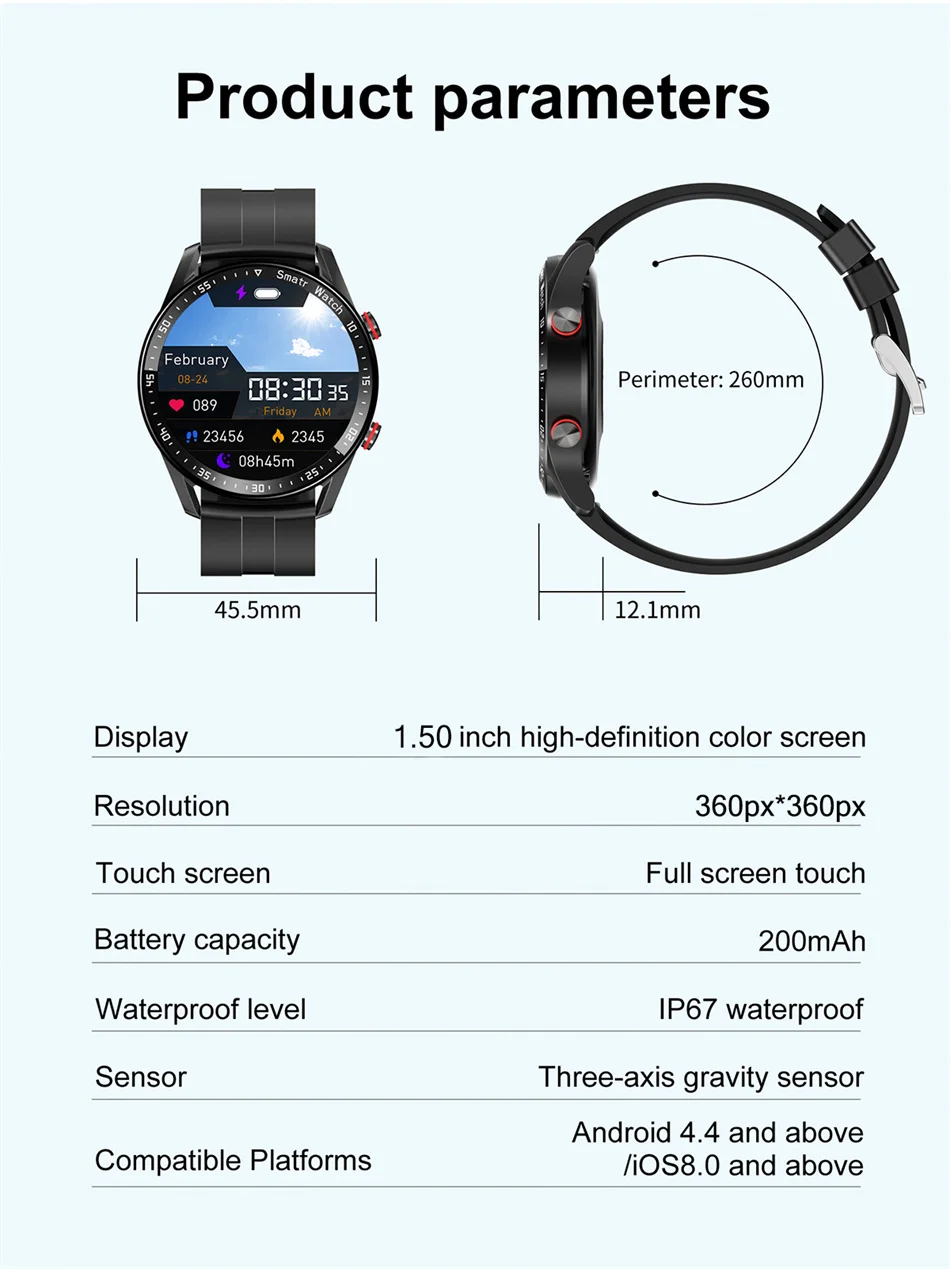 2024 New Bluetooth Call Smart Watch Men 360*360 HD Display Heart Rate Fitness Tracker ECG+PPG Business Smartwatches For Huawei