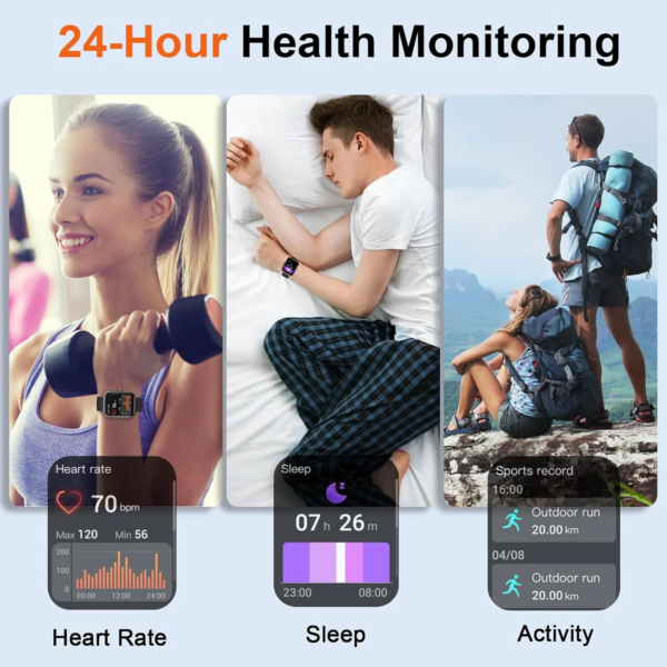 Smart Watch(Answer/Make Calls), 1.96" Smartwatches, Fitness Tracker, Sleep Monitor, Pedometer, 100+ Sport Modes, IP68 Waterproof - Image 4