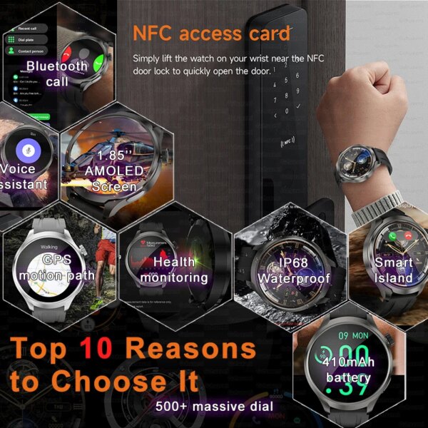 2024 New GPS Sports NFC Fashion Smartwatch Men's 1.85 "AMOLED Screen Heart Rate Blood Pressure Health Smart Watch For Huawei IOS - Image 2