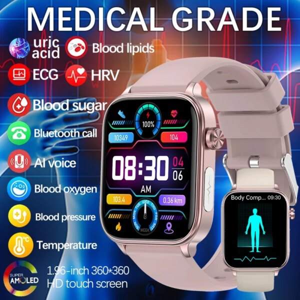 Medical Grade Smart Watch Women Blood Glucose Lipid and Uric Acid AI Diagnostic Detector Women Menstrual Health Tracker 2024 New