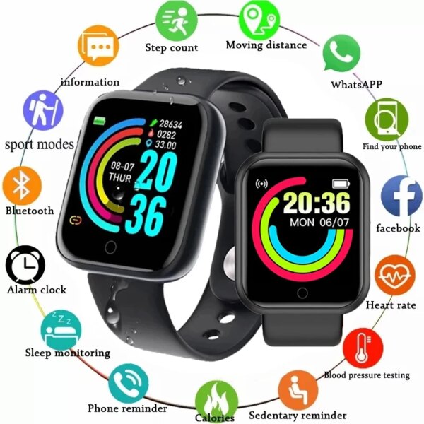 Y68 Smart Watch Color Screen Step Counting Multi Sport Mode Message Reminder Photography Music Remote Control Smart Band