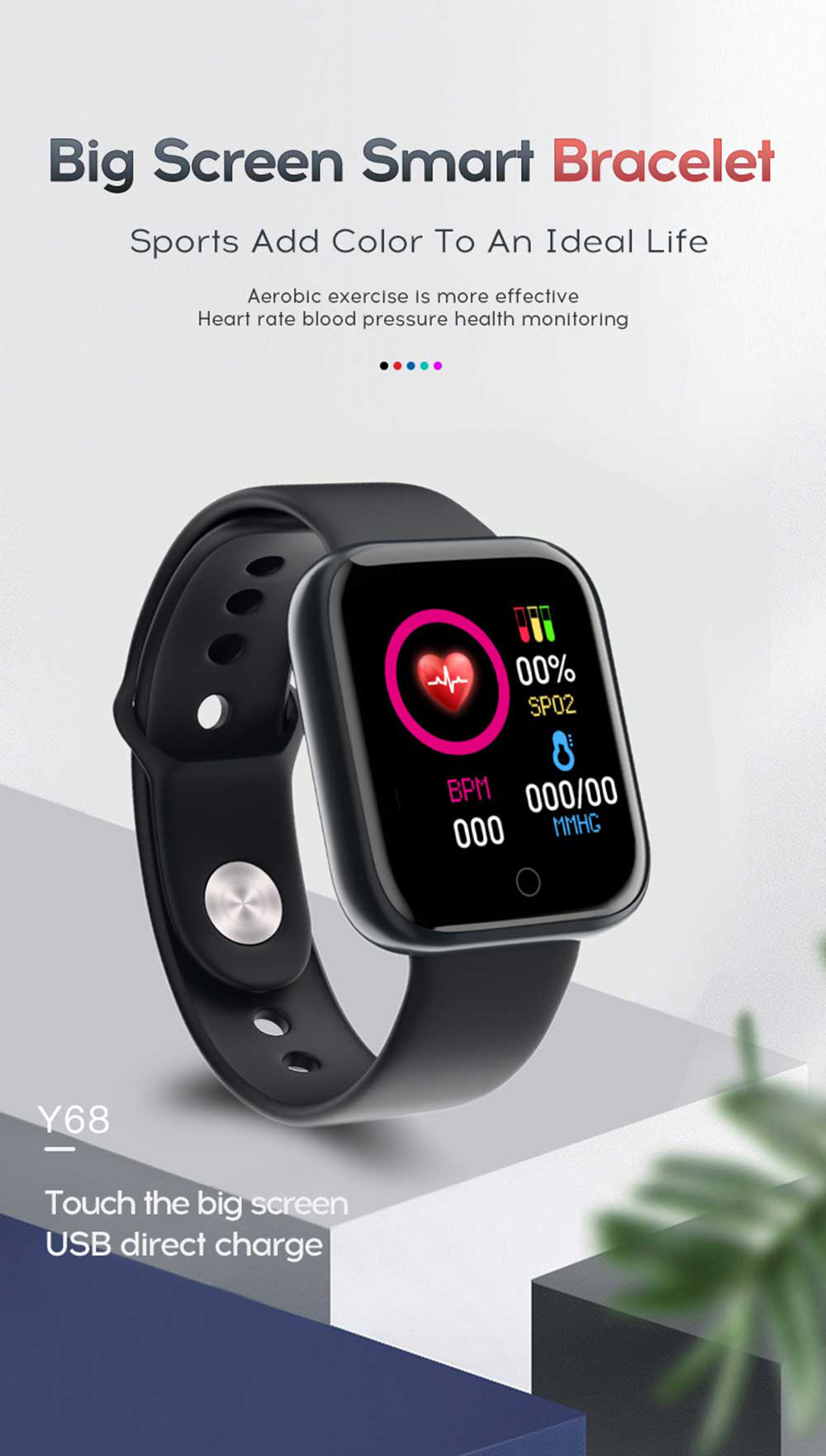 Y68 Smart Watch Color Screen Step Counting Multi Sport Mode Message Reminder Photography Music Remote Control Smart Band