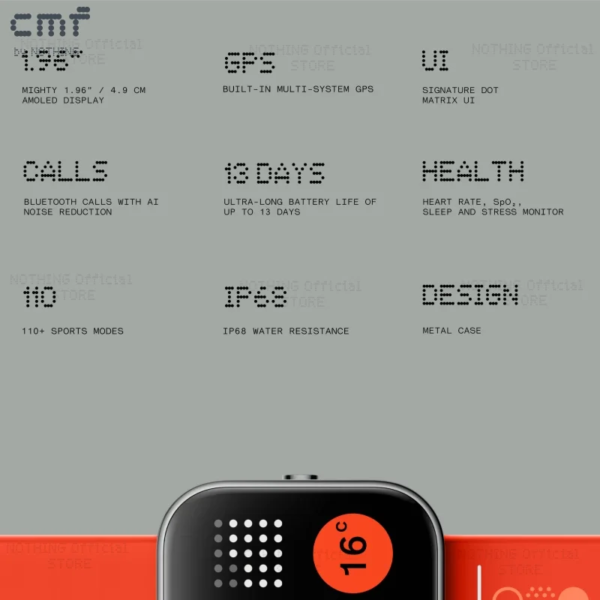 Global Version CMF by Nothing Watch Pro 1.96" AMOLED Bluetooth 5.3 BT Calls with AI Noise Reduction GPS Smartwatch CMF watch Pro - Image 3