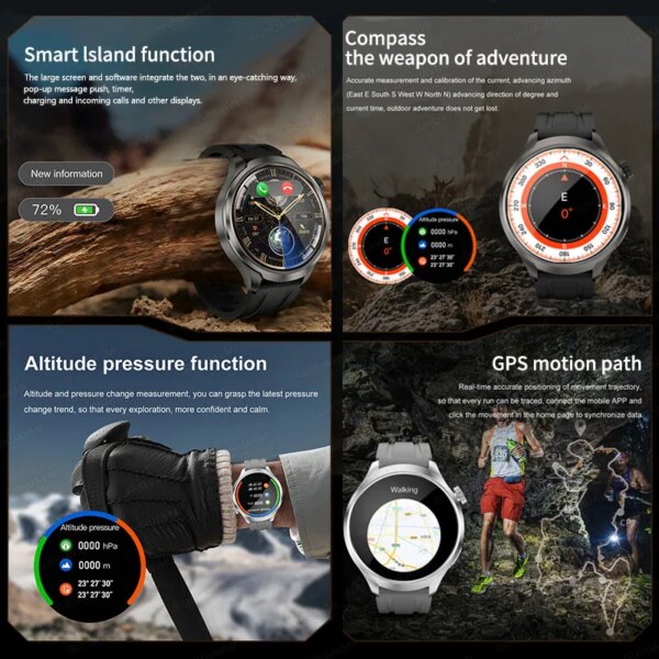 2024 New For HUAWEI Outdoor Sport Smart Watch Men 1.85 inch HD AMOLED Screen GPS Compass Altimeter Waterproof BT Call smartwatch - Image 4