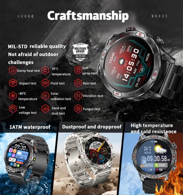 2024New Outdoor Smart Watch 1.43" Screen 1ATM Waterproof Watches Bluetooth Call Smartwatch GPS Motion Trajectory For Android IOS - Image 4