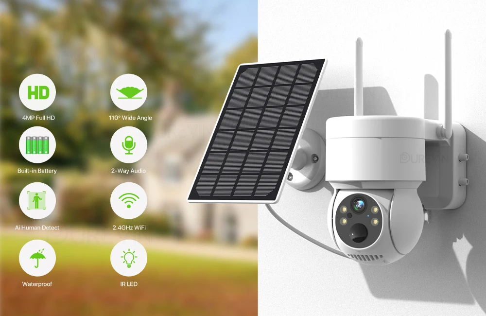 Outdoor WiFi 4MP HD PTZ Camera Wireless Solar IP Camera  Built-in Battery Video Surveillance Security Camera Long Time Standby