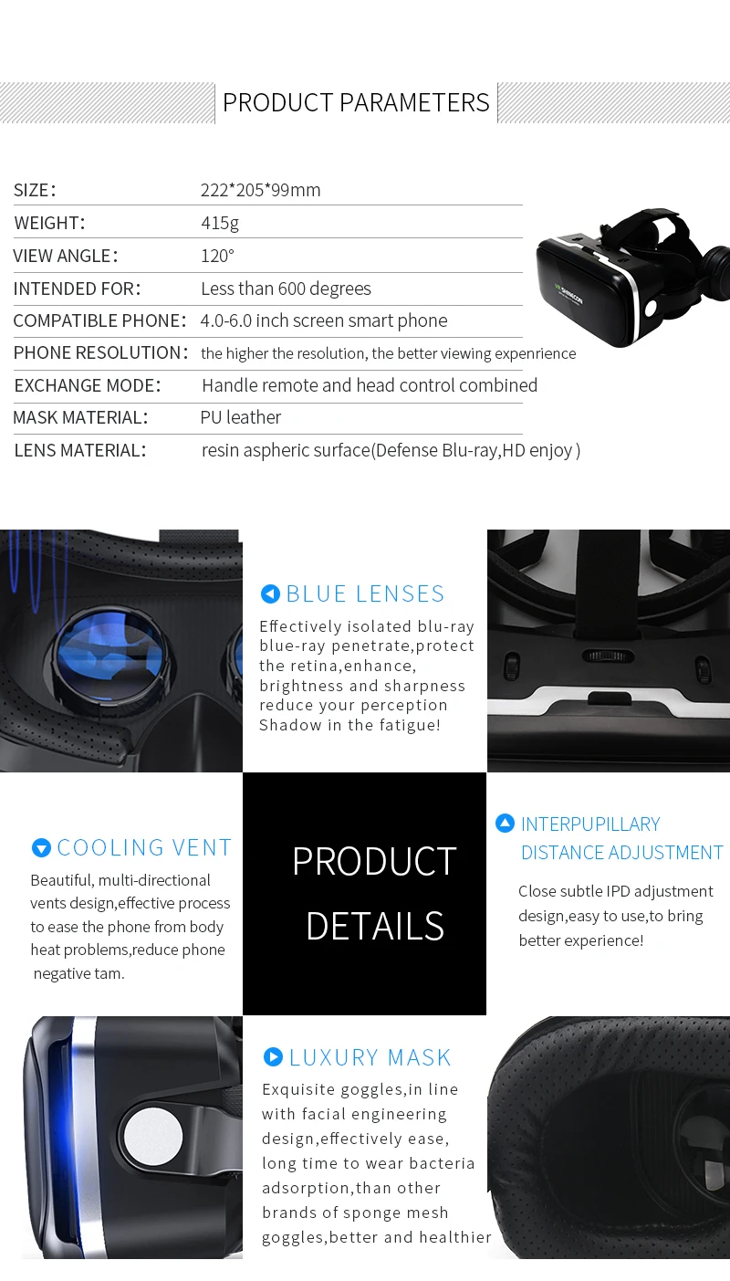 VR Shinecon 6.0 Headphone Version 3D Virtual Reality Stereo Helmet VR Headset with Remote Control for IOS Android