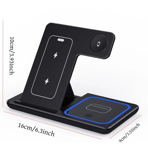 30W LED Fast Wireless Charger Stand 3 in 1 Foldable Charging Station For iPhone 15 14 13 12 11 Apple Watch 9 8 7 6 5 Airpods Pro - Image 2