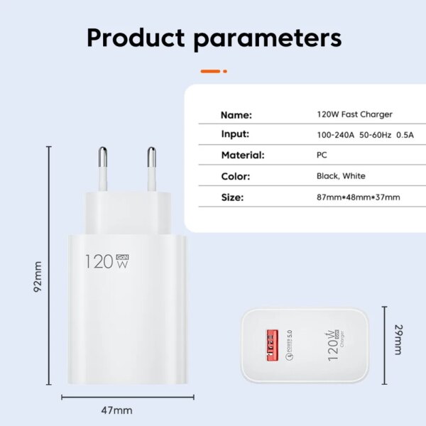 120W USB Fast Charger Quick Charge 3.0 USB C Cable Type C Charge Cable Phone Charger Adapter for iPhone 14 Xiaomi Samsung Huawei - Image 6