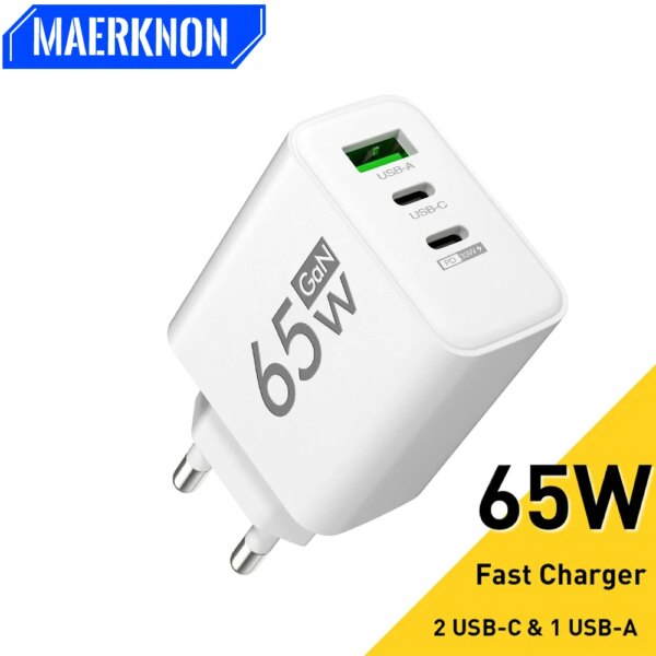 65W GaN USB Charger Fast Charging Quick Charger3.0 Travel Charger For iPhone 15 Samsung Xiaomi Mobile Phone Adapter EU US Plug