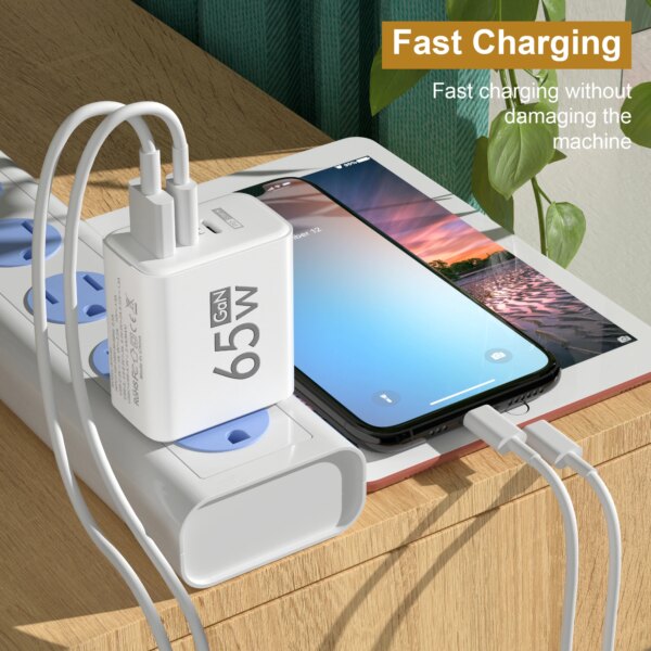 65W GaN USB Charger Fast Charging Quick Charger3.0 Travel Charger For iPhone 15 Samsung Xiaomi Mobile Phone Adapter EU US Plug - Image 3