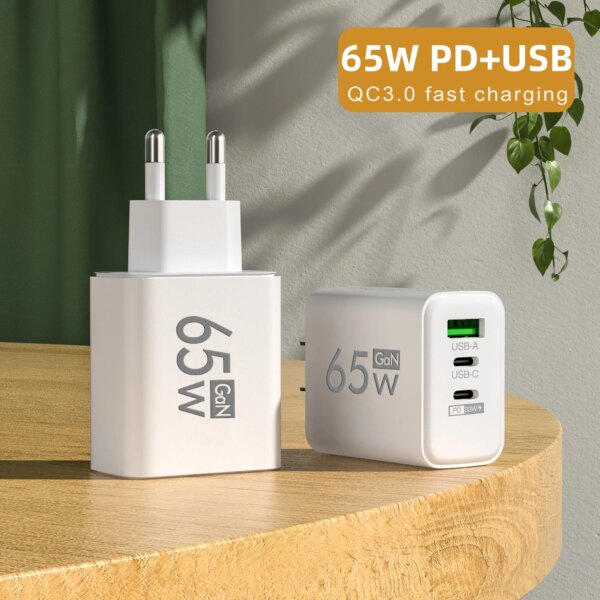 65W GaN USB Charger Fast Charging Quick Charger3.0 Travel Charger For iPhone 15 Samsung Xiaomi Mobile Phone Adapter EU US Plug - Image 4