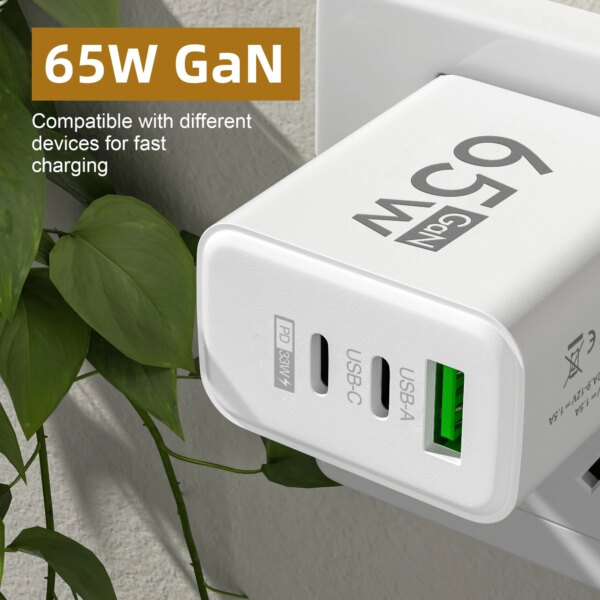 65W GaN USB Charger Fast Charging Quick Charger3.0 Travel Charger For iPhone 15 Samsung Xiaomi Mobile Phone Adapter EU US Plug - Image 2