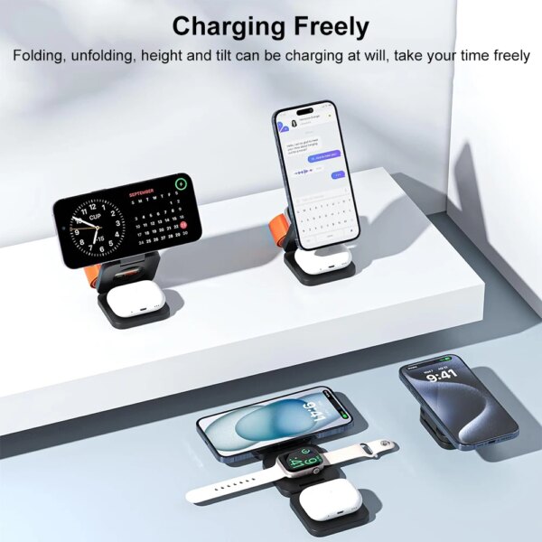 Wireless Charger 3 in 1 Foldable Magnetic Wireless Charging Station for iPhone 15 14 13 12 Pro Max Apple Watch 8 9 Charger - Image 5