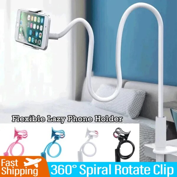 70cm 360° Spiral Rotate Clip Mobile Phone Holder Stand Portable Lazy Bed Desktop Bracket phone Desk Bed Mount Stand Base Support