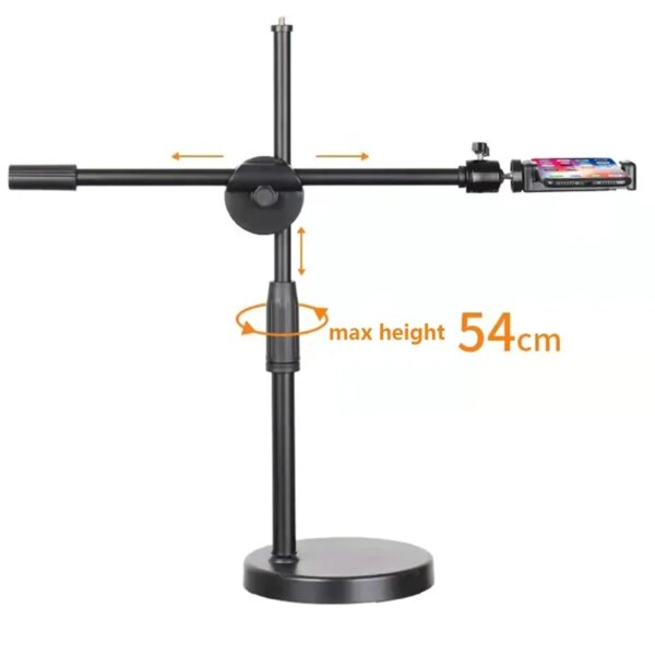 Overhead Tripod with Ring Light Table Tabletop Shooting Stand Tripods with Mobile Phone Holder Boom Arm for Nail Art Photography - Image 5