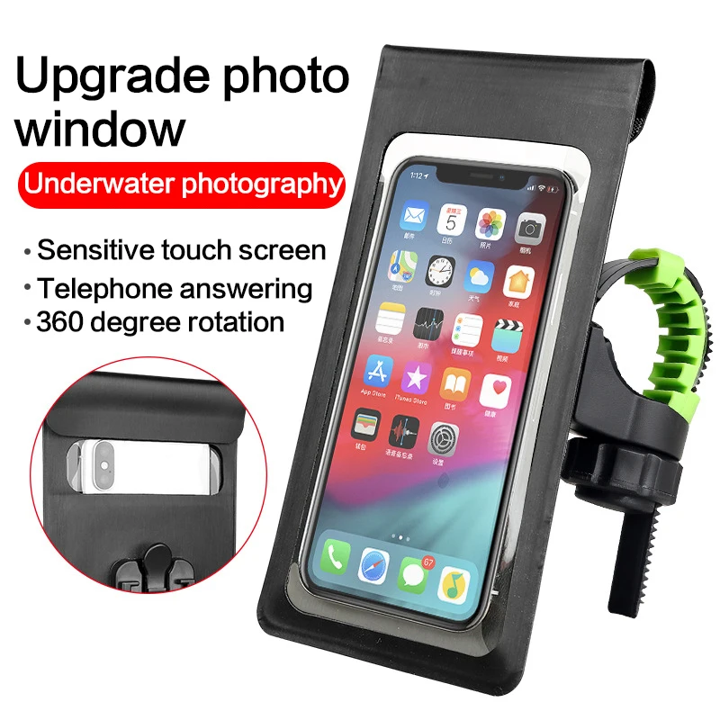 Bike Holder Waterproof Pouch Bag Bicycle Phone Case TPU Touchscreen with Rain Cover Handlebar Mirror Motorcycle Stand Mount