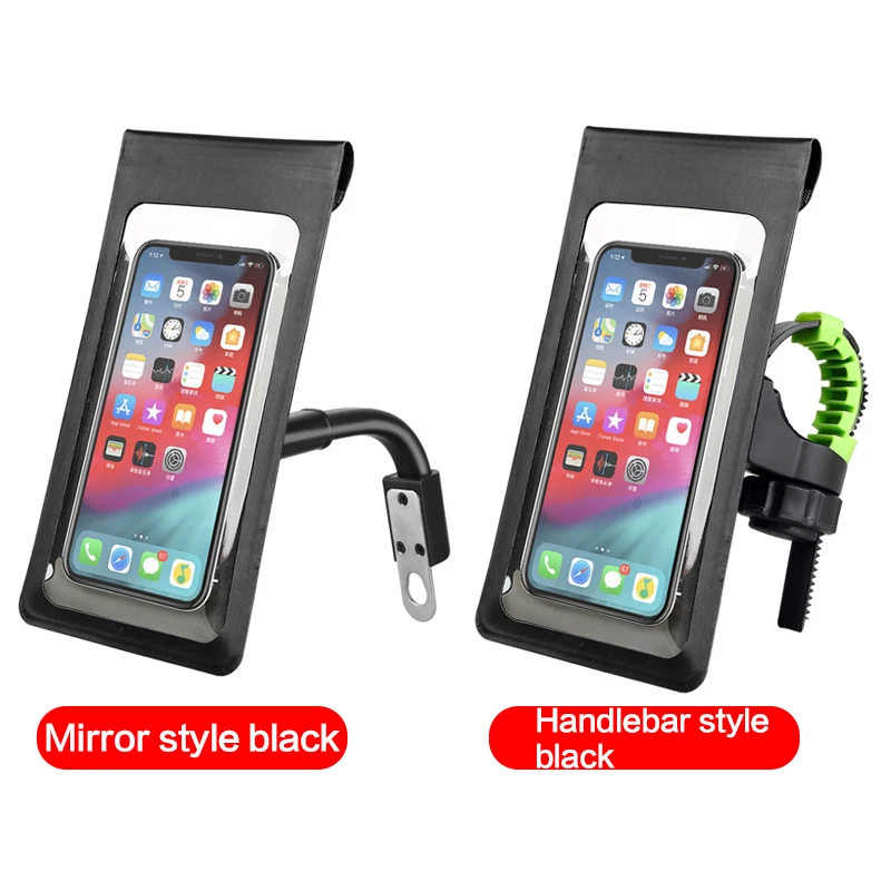 Bike Holder Waterproof Pouch Bag Bicycle Phone Case TPU Touchscreen with Rain Cover Handlebar Mirror Motorcycle Stand Mount