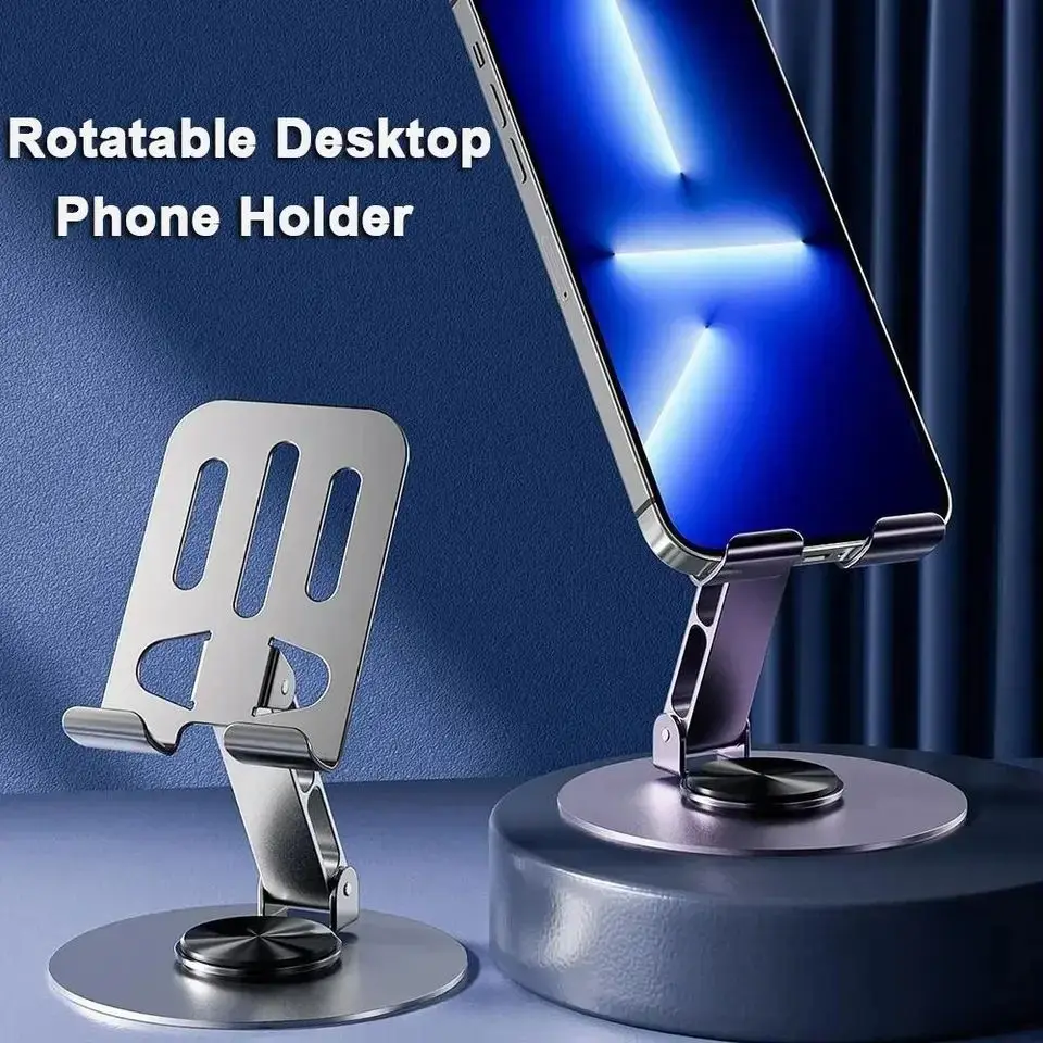 All Metal Aluminum 360 Rotation Mobile Phone Holder Universal Bracket Folding Double Shaft Design Stable Anti Fall